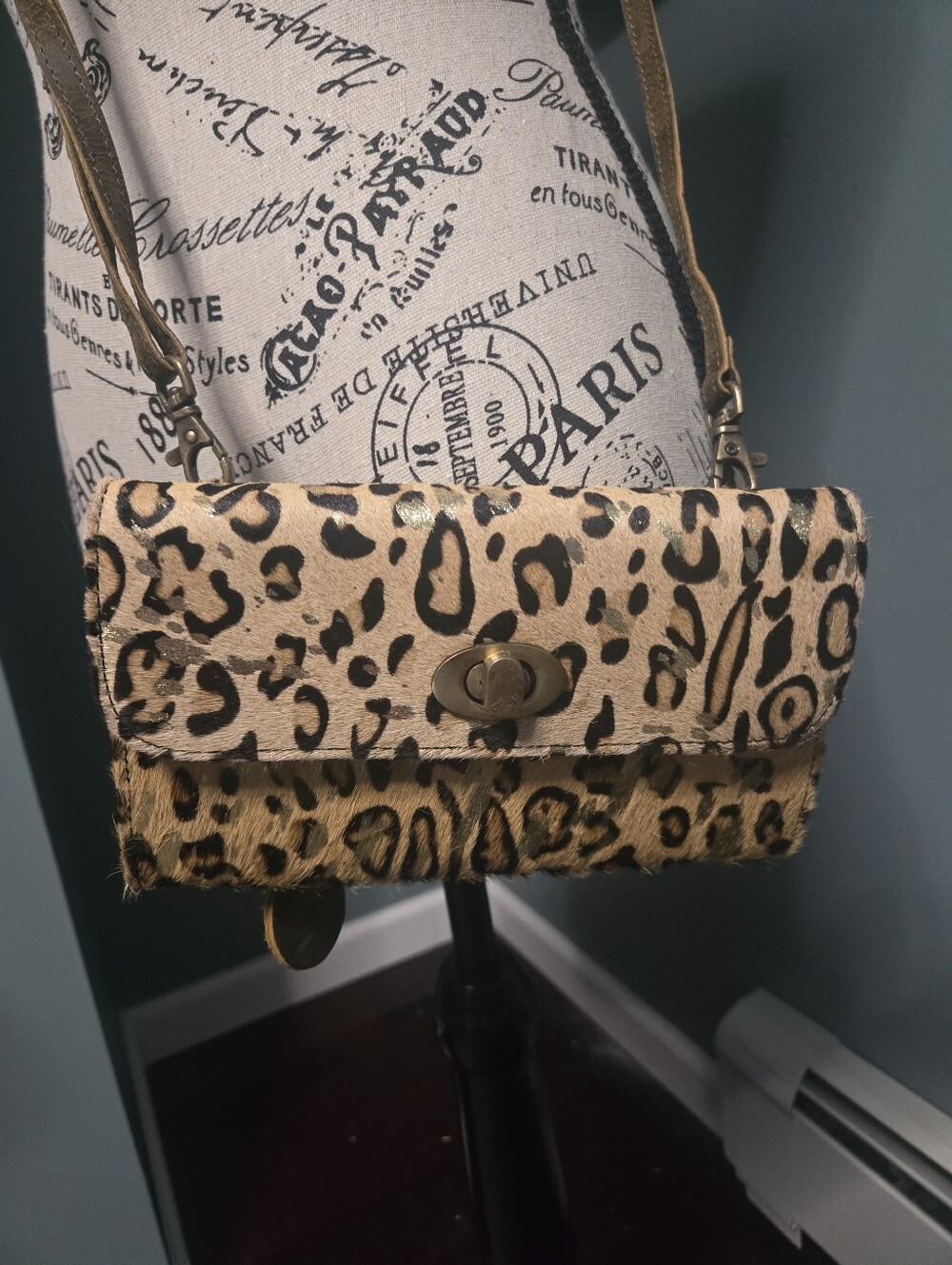 Myra Gold And Leopard Print Leather Purse
